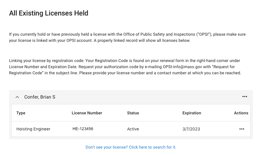 Mass hoisting license renewal through Mass.gov - linked licenses