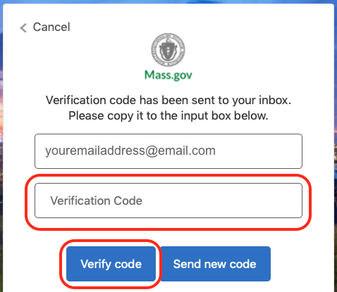 Mass hoisting license renewal on Mass.gov - enter verification code