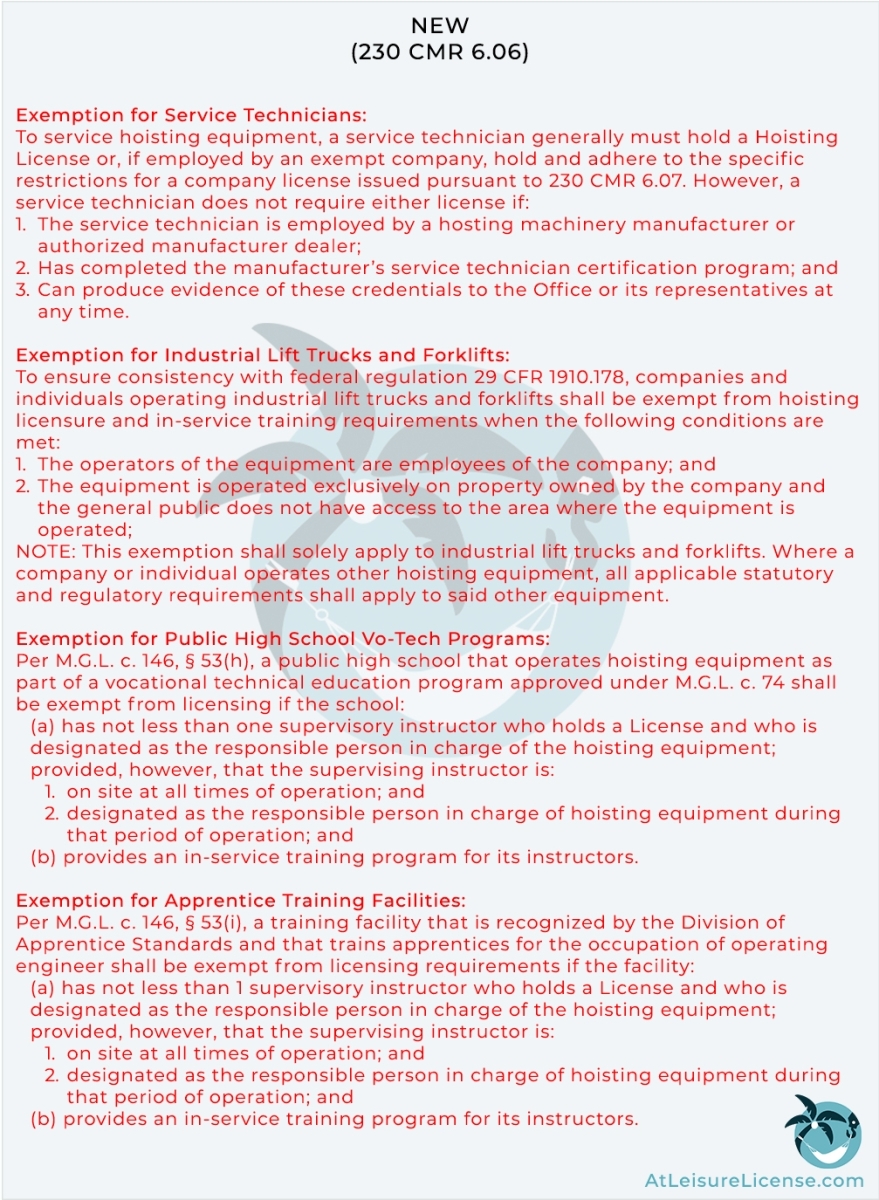 Massachusetts Hoisting License Exemptions
